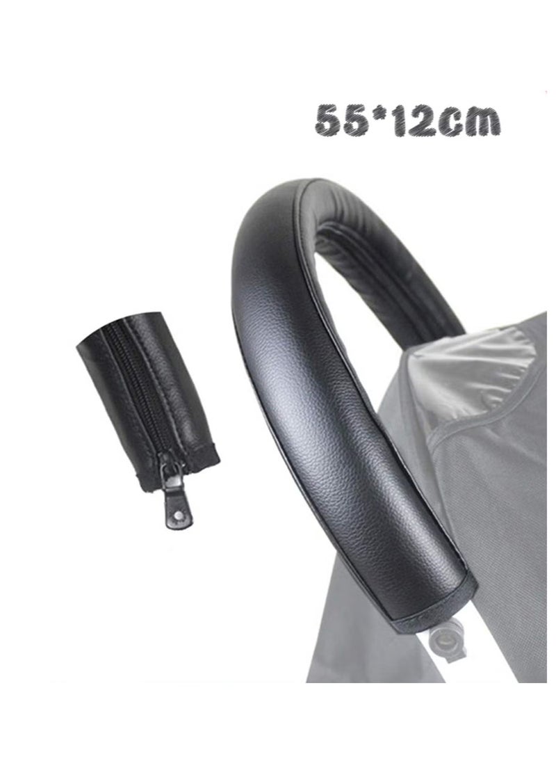 Stroller Handle Cover, PU Leather Pram Handle Protector Stroller, Pushchair Armrest Handle Protector Cover (Black) - Image 1